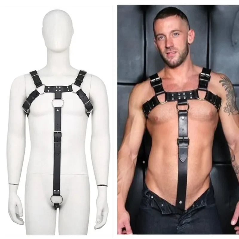 

Black Restraint Belts Bondage Body Garter FauxLeather Harness Man Adjustable Chest Suspender Goth Dance Nightclub Wear Harajuku