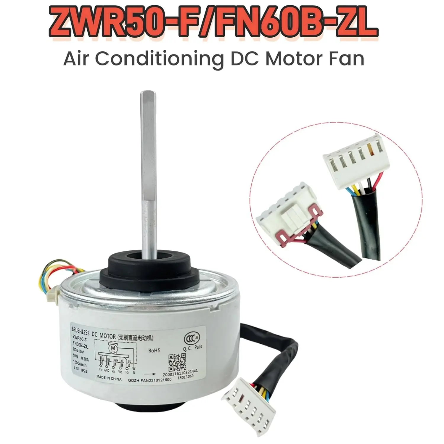 Фото Совместимый с GE бесщеточный вентиляторный двигатель DC310V 50W 0.28A для кондиционера FN60B ZL ZWR50 F, замена внутреннего вентилятора. №1
