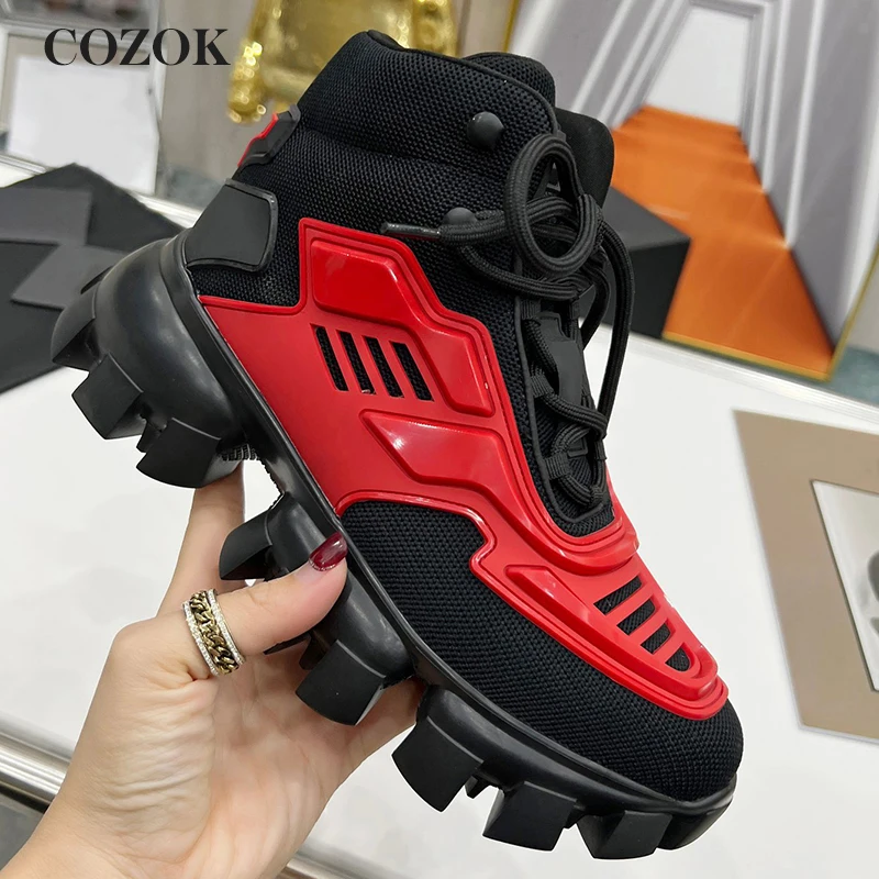 

Custom Made Mixed Colors Couple Casual High Gang Sports Shoes Spring Autumn Fly Weaving Splicing Increasing Daddy Shoes