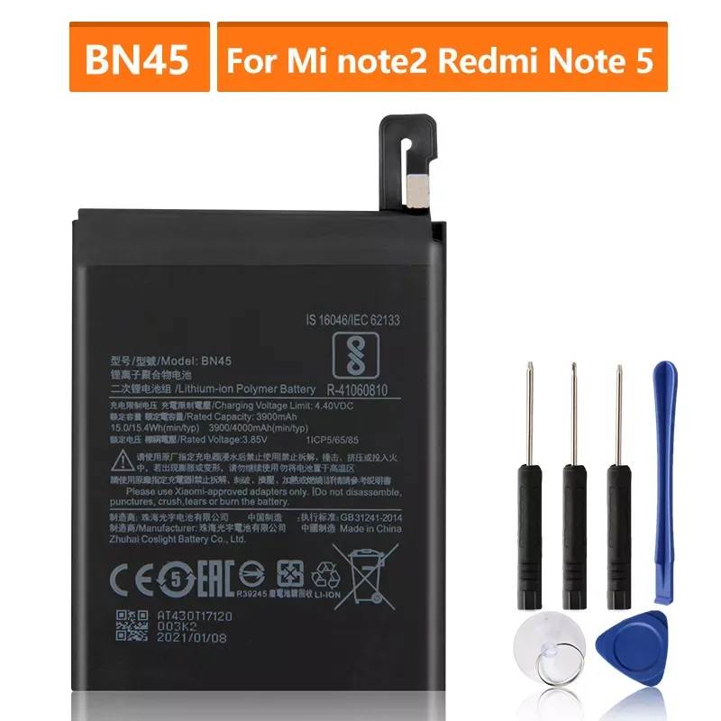

NEW2022 Replacement Battery For XiaomiRedmi Note 5 Redrice Note5 BN45 Rechargeable Phone Battery 4000mAh