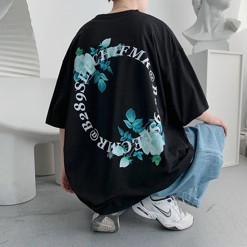 

Printed Round Neck Japanese Streetwear Men 5-point Sleeve Oversized T Shirt Oversize T-shirts Male Summer Top Harajuku Pattern