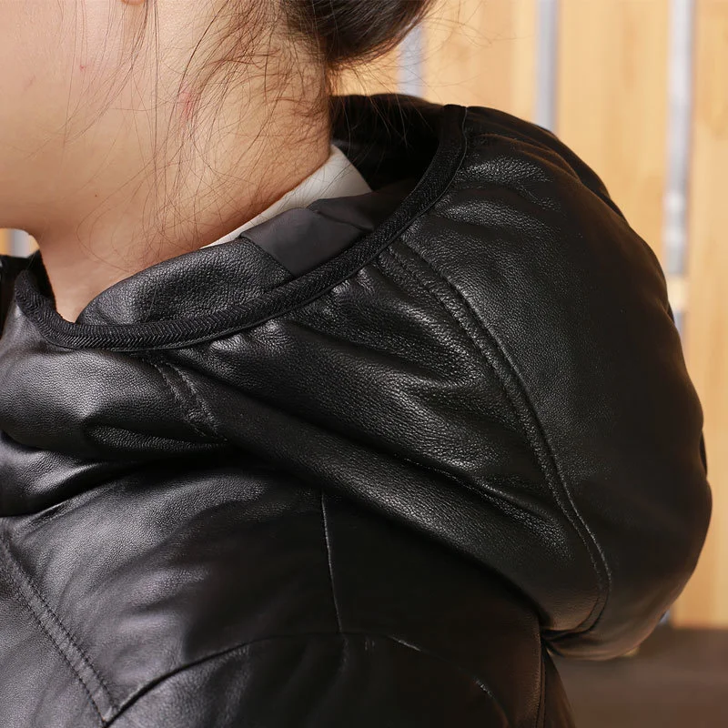 

Женский пуховик из 2023 натуральной кожи, женская зимняя куртка с капюшоном, пальто из 100% натуральной овчины, женские парки, Женская куртка