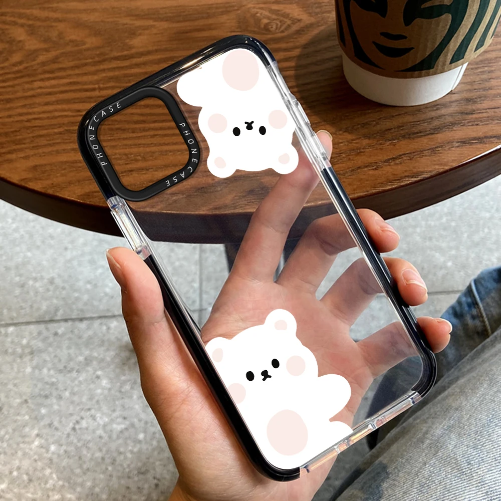 

Cartoon Cute Bear Case for iPhone 14ProMax 14Plus 13 12 11 Pro Max Transparent Color Soft Silicone Back Shell Covers Carcasa