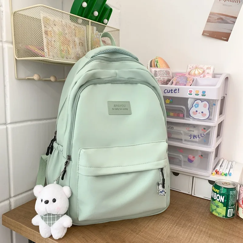 

Waterproof Solid Color Nylon Women Backpack School Bag For Teenagers Girls Travel Backbag Students Bag Kawaii Bookbag