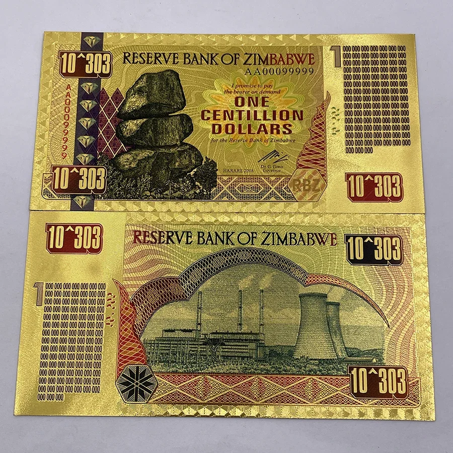 10^303 Классическая банкнота из 24-каратного золота или серебра Вимбабве долларов с