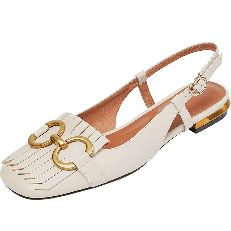 

Women's Sandals 2023 New Summer Fashion Leather Low Heel Square Toe Sexy Casual Flat Baotou Sandals Women Shoes Sandalias Mujer