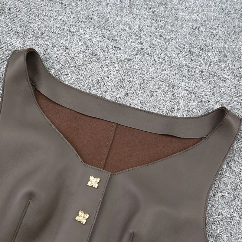 Genuine Sheepskin Leather Vests 2023 New Design 3 Colors Leather Gilets Women Fashion Sleeveless Tops TF5005