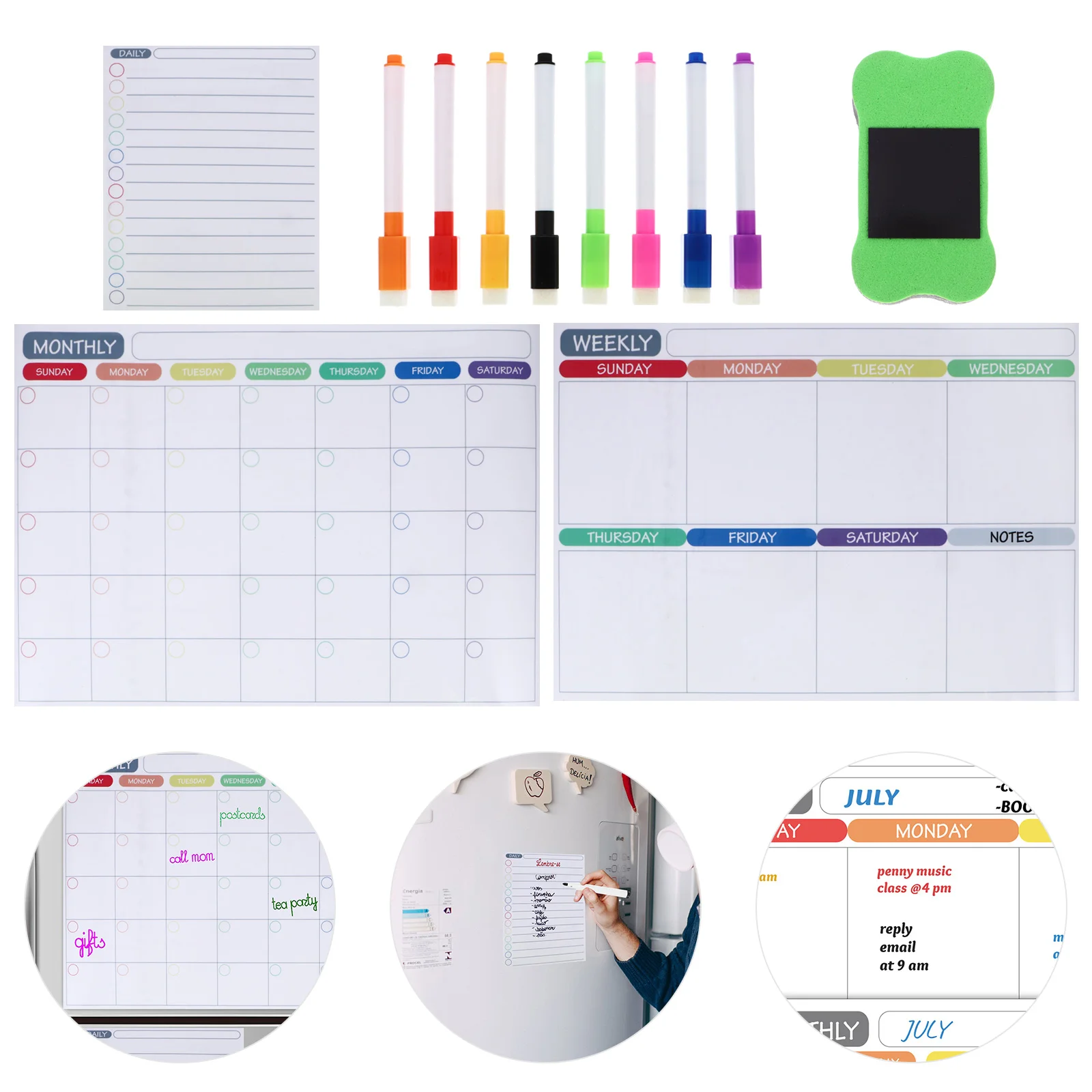 

12pcs Magnetic Fridge Calendar Board Memo Board Monthly Weekly Planner