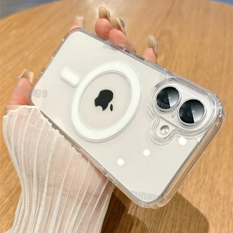 Магнитный Прозрачный чехол для iPhone 16 15 14 13 12 11 Pro Max