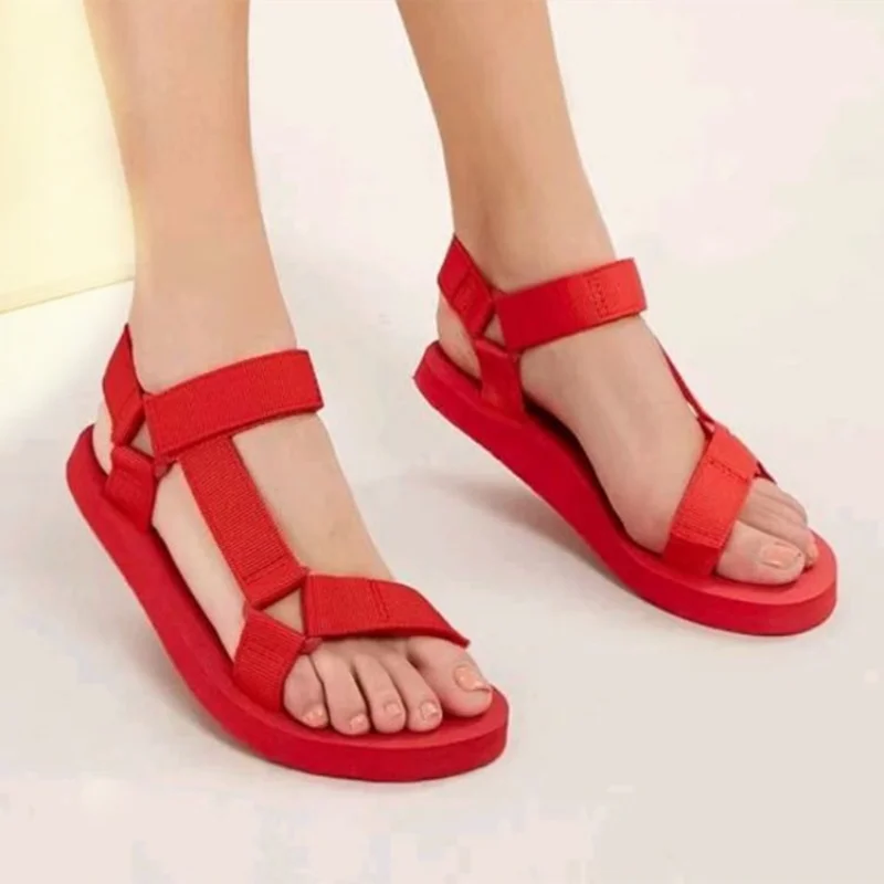 2023 Summer Women's Sandals Concise Hook & Loop Lady Shoe Comfort Soft Foam Sole Flat Sandal Outdoor Beach Platform Female Shoes