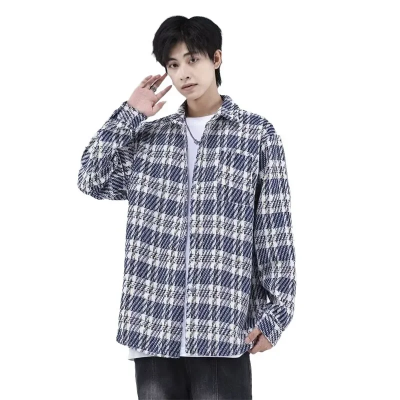 2024 New Spring Trendy Japanese Vintage Loose-fit Casual Tweed Jacket Men's Fashionable Lapel Cloth Coat