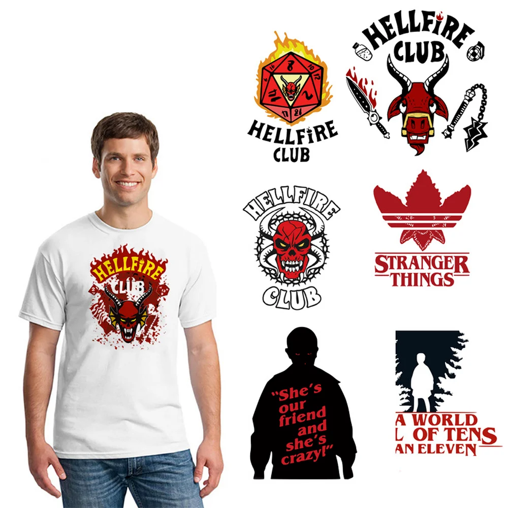 

Stranger Things 4 Hellfire Club Iron on Patches for Clothes Heat Transfer Thermal Stickers DIY T-Shirt Hoodies Accessory Patch