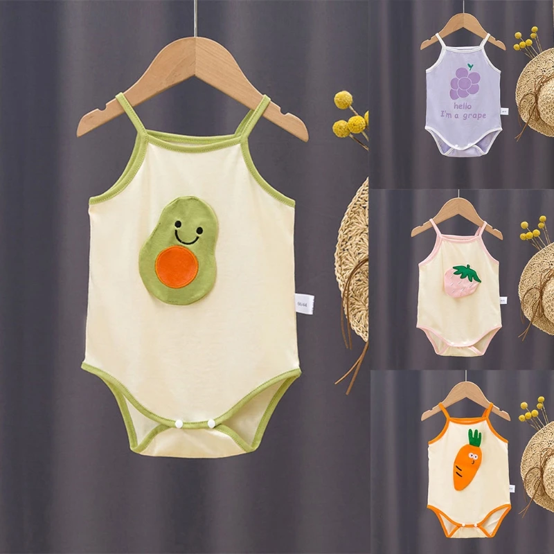 

Infant Baby Summer Camisole Onesie Cartoon Fruit Spaghetti Strap Bodysuit Tops