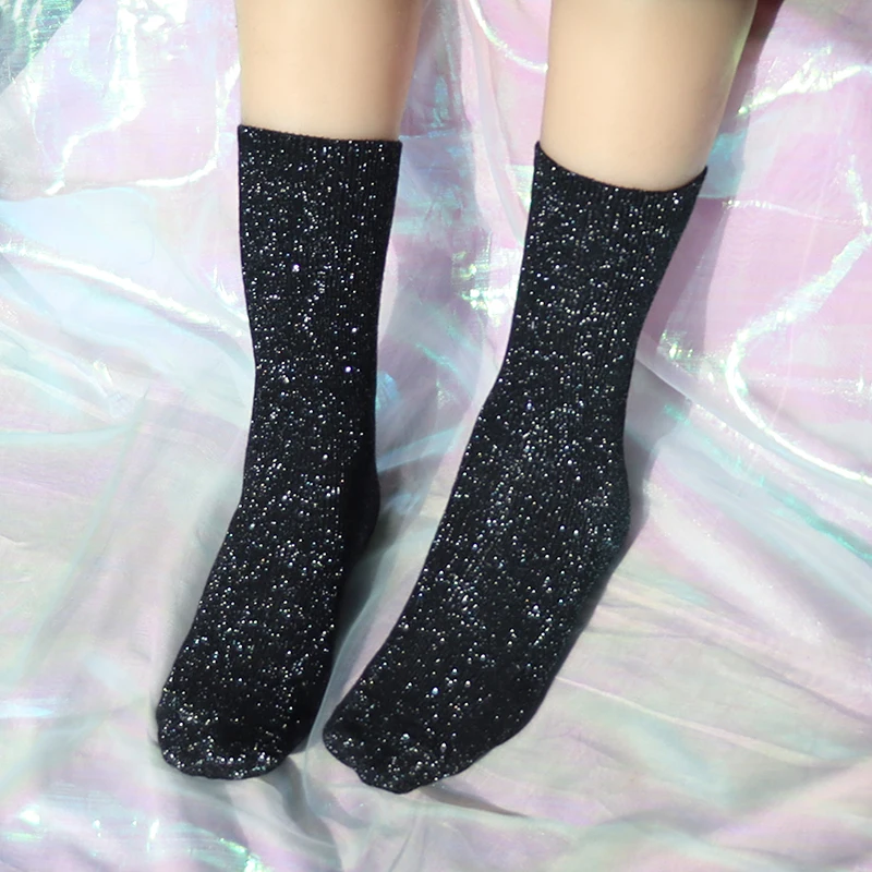 3 pairs luxurious sexy flash socks Korean fashion filigree socks solid color thick women's long socks