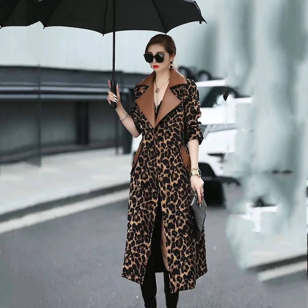 Пальто Сетчатое Облегающее с леопардовым принтом длинная свободная элегантная