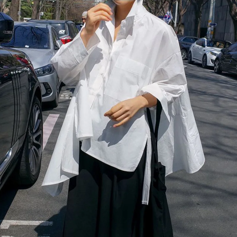 

VANOVICH Loose and Irregular White Shirt Polo Collar Spring and Summer New Korean Style Fashion Vintage Temperament Casual Shirt