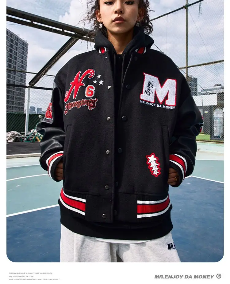Retro American baseball uniforms for men and women high street design sense niche ins trendy brand jacket couple outfits images - 6