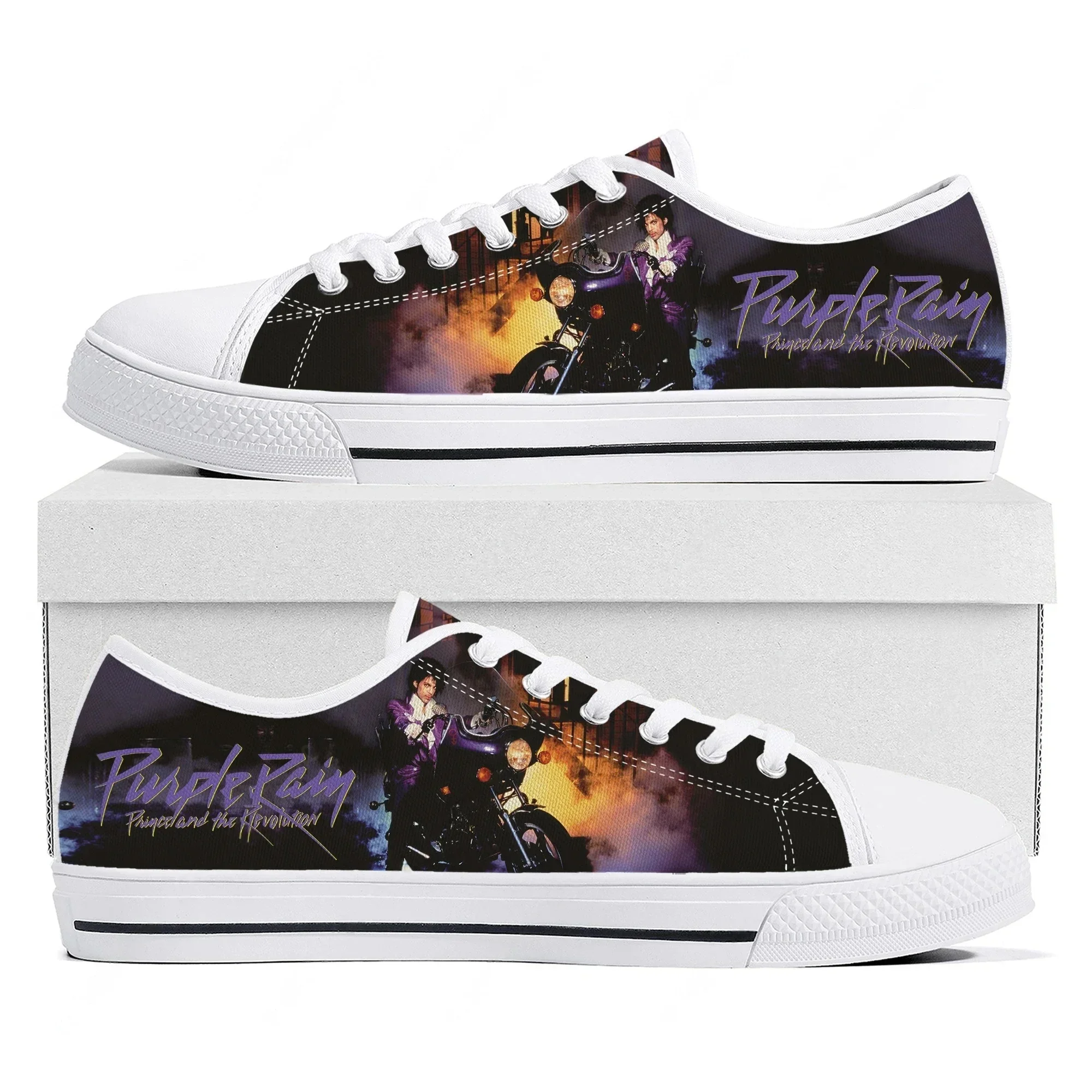 Фото Кроссовки Prince Rogers Nelson Purple Rain Low Top высокого качества для мужчин, женщин и подростков, повседневные парные кеды из ткани, обувь на заказ. №4
