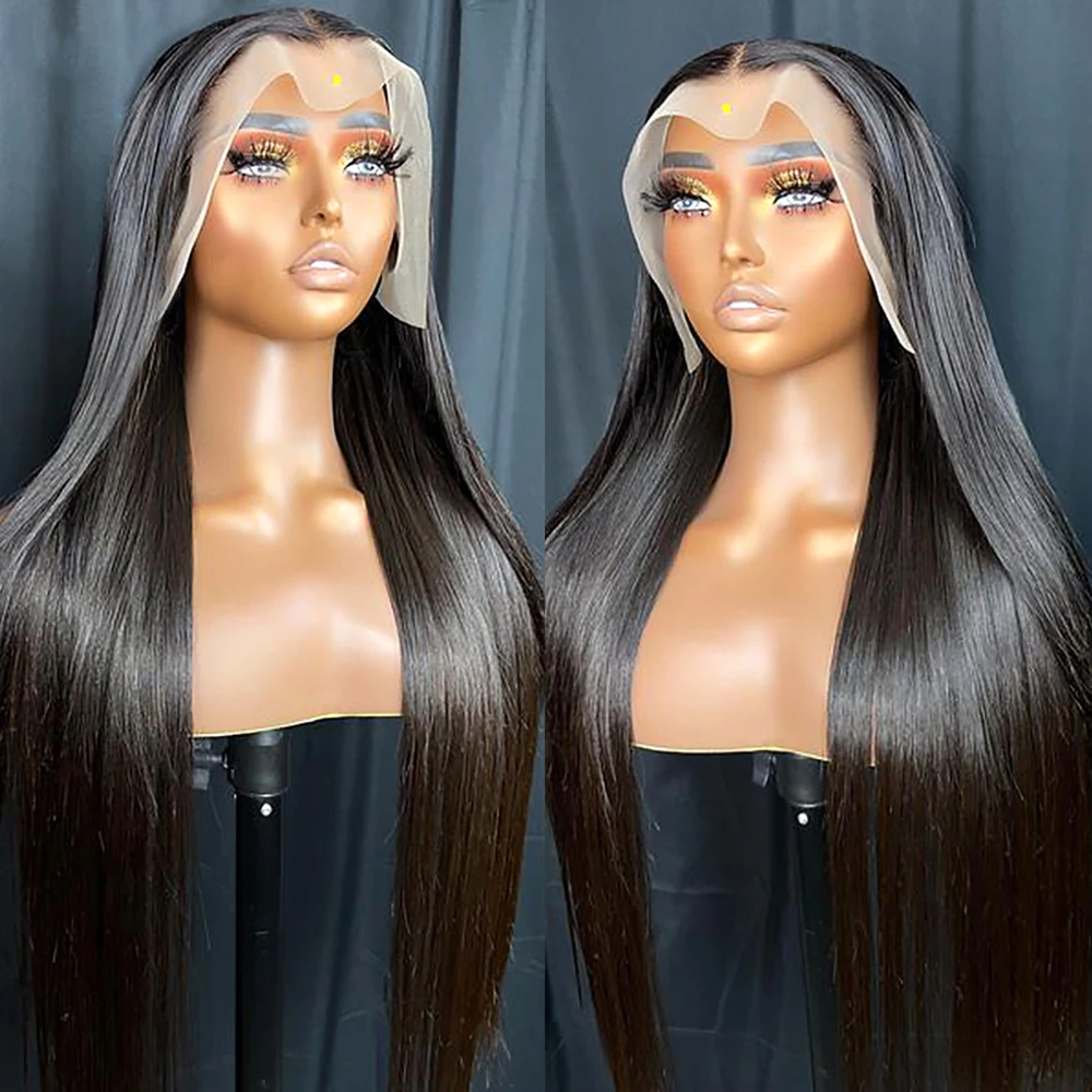 

Soft Glueless Natural Black Preplucked 180Density 26" Long Silky Straight Lace Front Wig For African Women BabyHair Daily