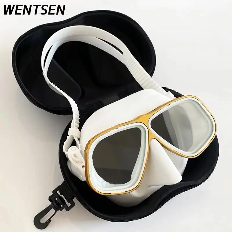

2022 New Free Diving mask Gold rimmed glasses Ultra low volume Snorkeling goggles for scuba dive for adults free breath diving