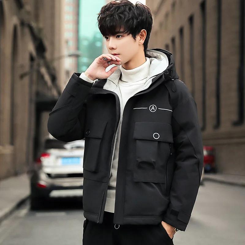 

Winter Men's Clothing Fashion Puffer Jacket Outdoor Tooling Thicken Warm Coats Youth Hooded White Duck Down Jackets Windbreaker