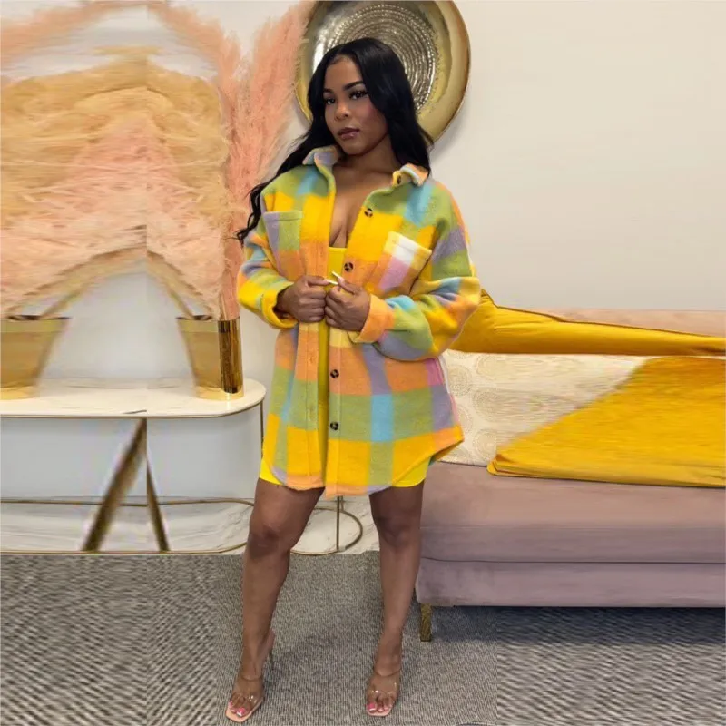 

Женский облегающий кардиган, желтый клетчатый пиджак с длинным рукавом, уличный комбинезон, Y2k, Осень-зима