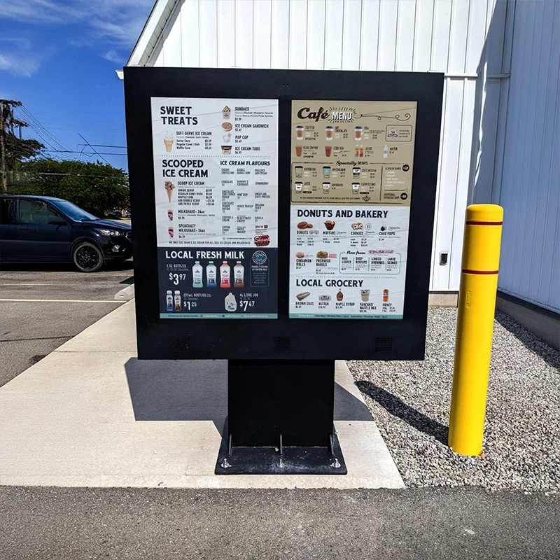 Фото Drive-Thru двойной дисплей меню доска открытый цифровой экран вывески водонепроницаемый ЖК-тотем киоск снаружи через динамик Windows №1