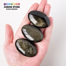 Natural Crystal Gem Golden Obsidian Palm Stone Thumb Toy Hot Compress Crafts Healing Health Family Energy Gemstone Gifts