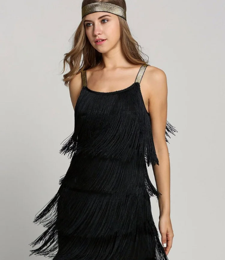 

Vintage Vestidos 1920s Flapper Girl Fancy Dress Great Gatsby Dress Costumes Slash Neck Strappy Fringe Swing Party Dress Women