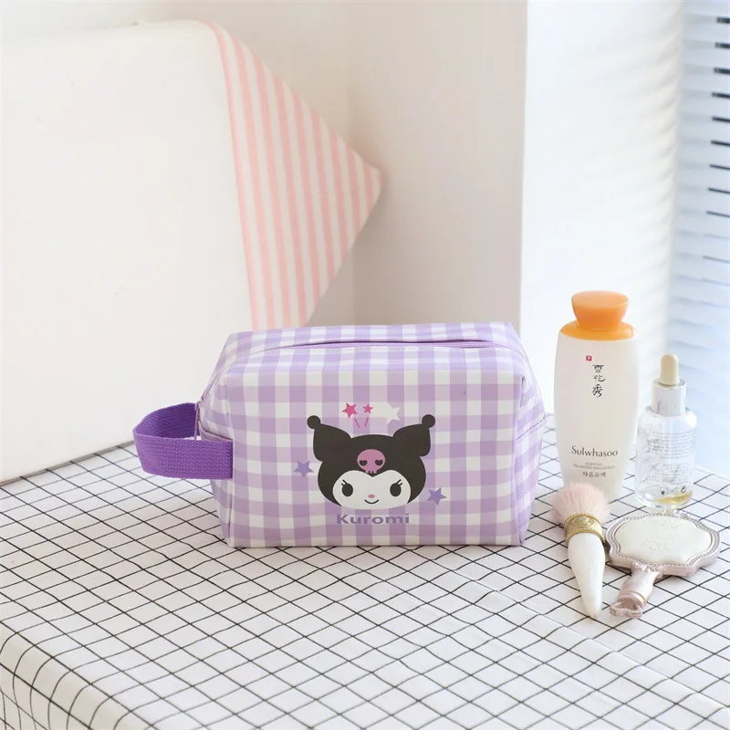 Kawaii My Melody Kuromi Cinnamoroll клетчатая кожаная настольная коробка для хранения с откидной