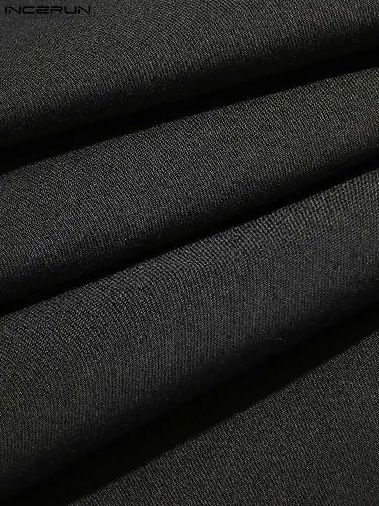 Casual Fashion Style Tops INCERUN Men Lace Stitching Design Sense Blouse Handsome Male Solid All-match Long-sleeved Shirts S-5XL