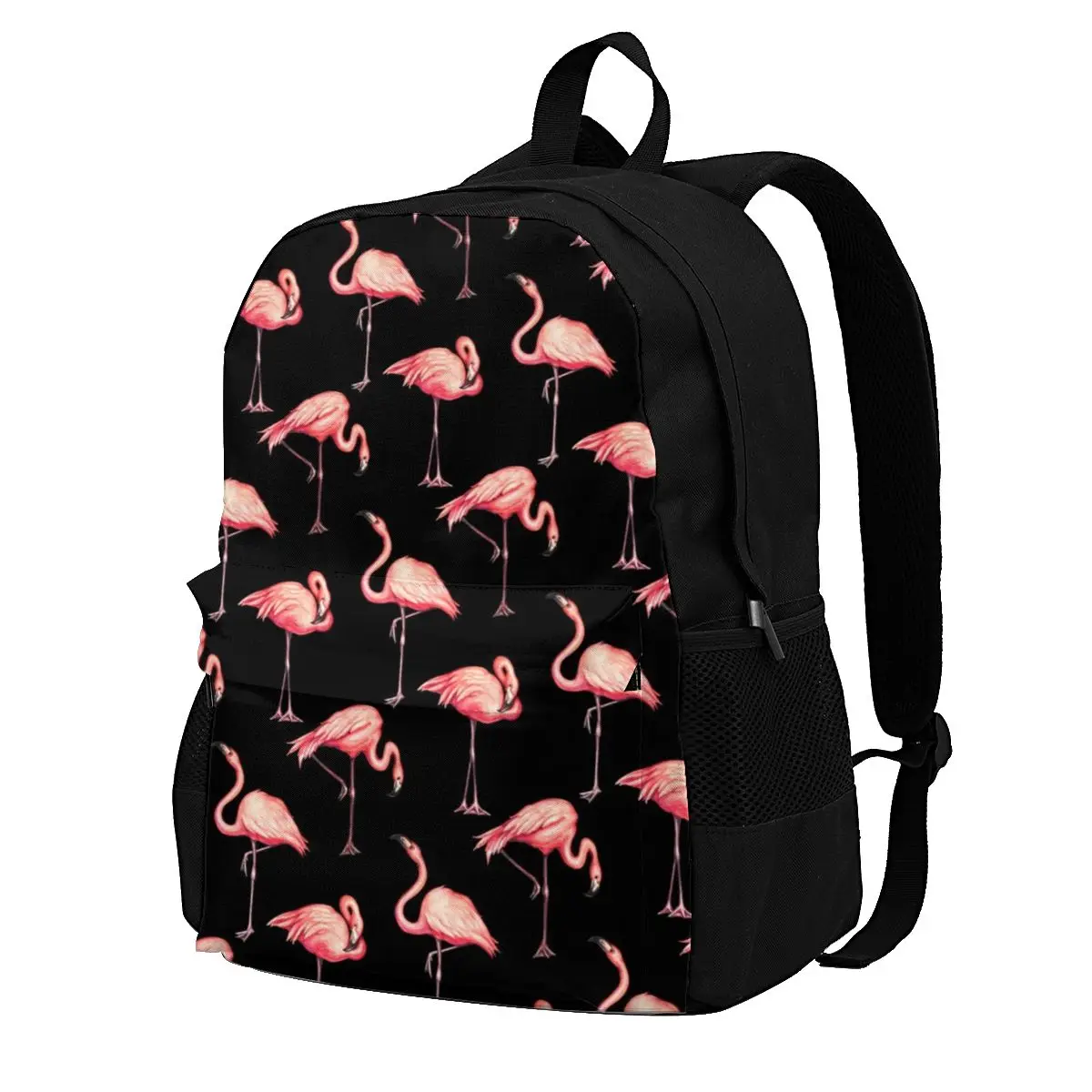 

Flamingo Pattern Black Backpacks pink retro vintage animal School Female Breathable Backpack Universal Polyester Bags