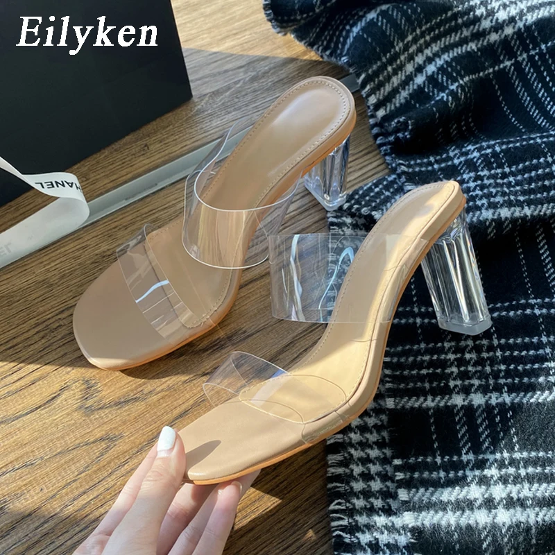 

Eilyken/Новинка 2022 года; Модные прозрачные Шлепанцы из ПВХ; Женские летние босоножки с двойным ремешком; Женская обувь на каблуках с кристаллам...