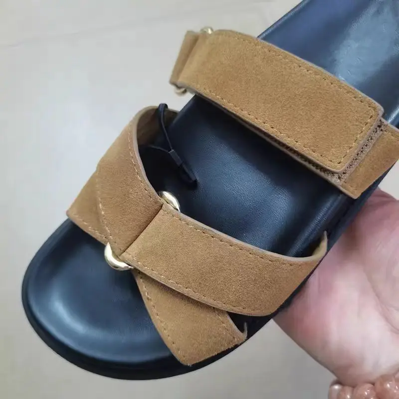 TRAF 2024 женские модные коричневые тапочки новые летние сандалии на плоской подошве