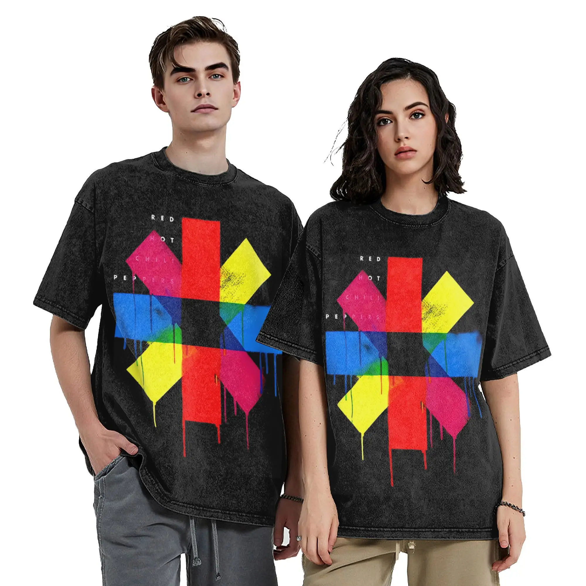 Red Hot Chili Logo Vintage Washed T-Shirt Peppers Мужские хлопковые топы с круглым вырезом и коротким