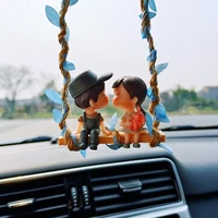 car interior ornament pendant cute anime swing couple action figure hanging auto rearview mirror decor accessories for girl gift