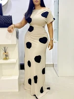 2022 women summer polka dot print long dress short sleeve slash collar slim dresses large size elegant fashion female clothing