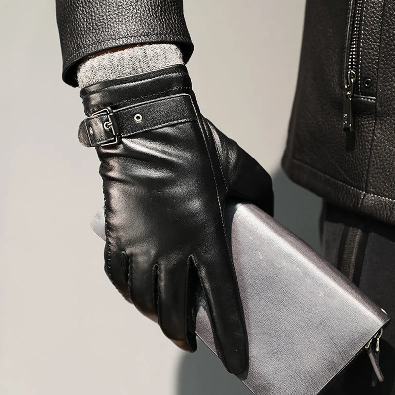 

Men Genuine Sheepskin Leather Gloves, Winter Warm Touchscreen Texting Cashmere Lined Driving Motorcycle Gloves