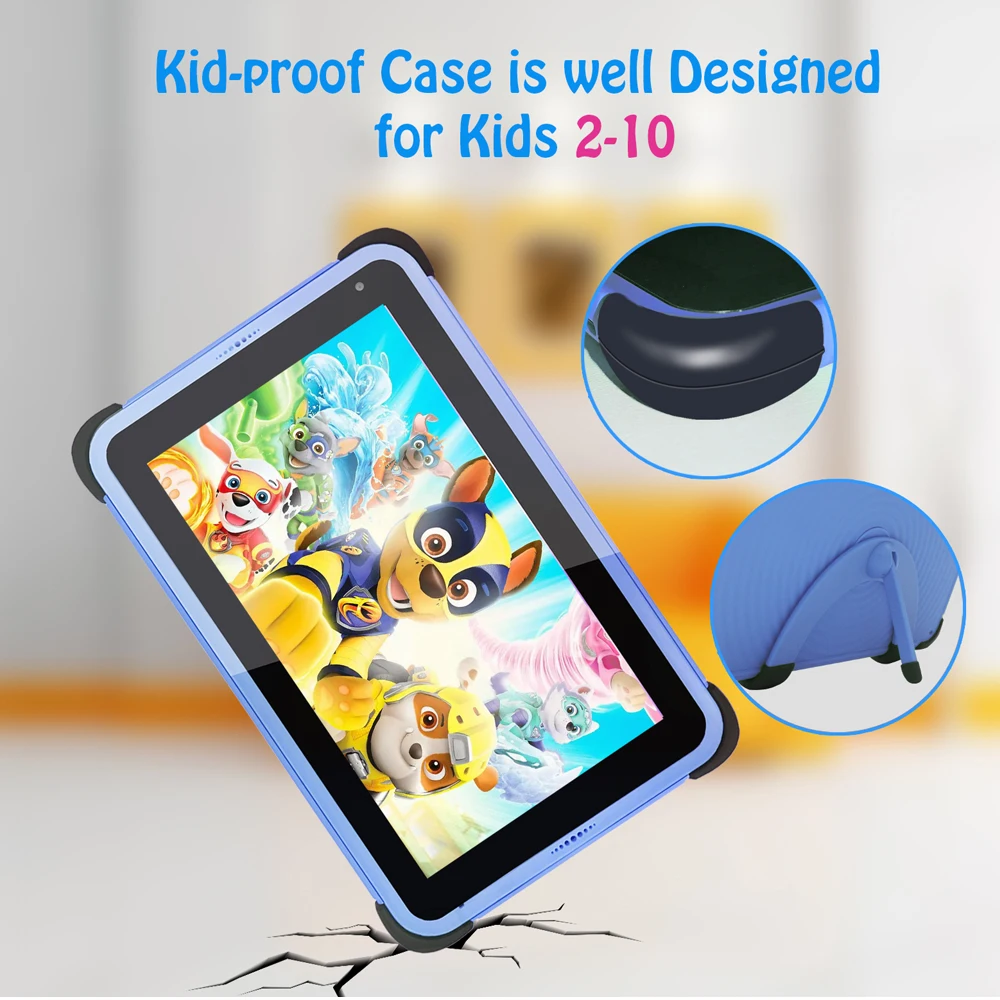 Синий 7 дюймов HD IPS Детские планшеты Android 11 WIFI 6 Quad Core 2GB 32GB 3000mAh G-сенсор Обучающие