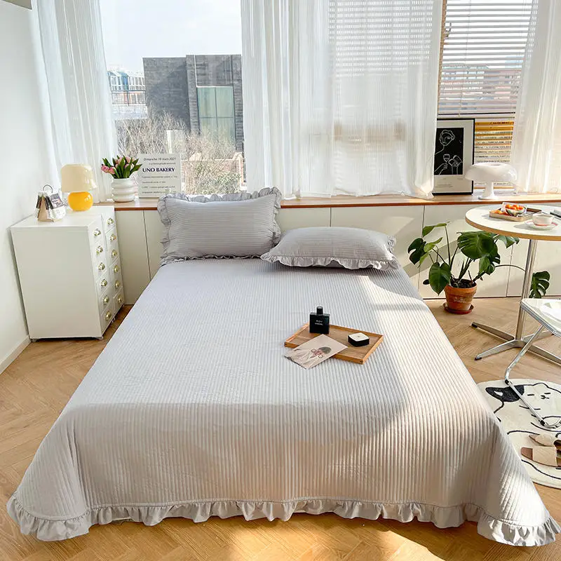 

40s pure cotton washed cotton Korean version all cotton flounced edge quilted bed cover 1/2/3pcs blanket flatsheet bedskirt