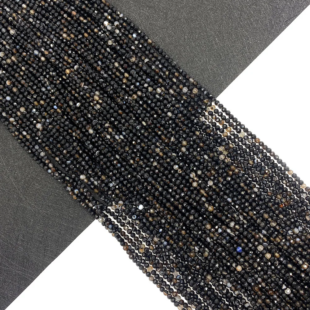 

Faceted Black Crystal Natural Stone Beads Round Pendant Fashion Beaded Jewelry Making DIY Bracelet Necklace Accessory 2/3/4 mm