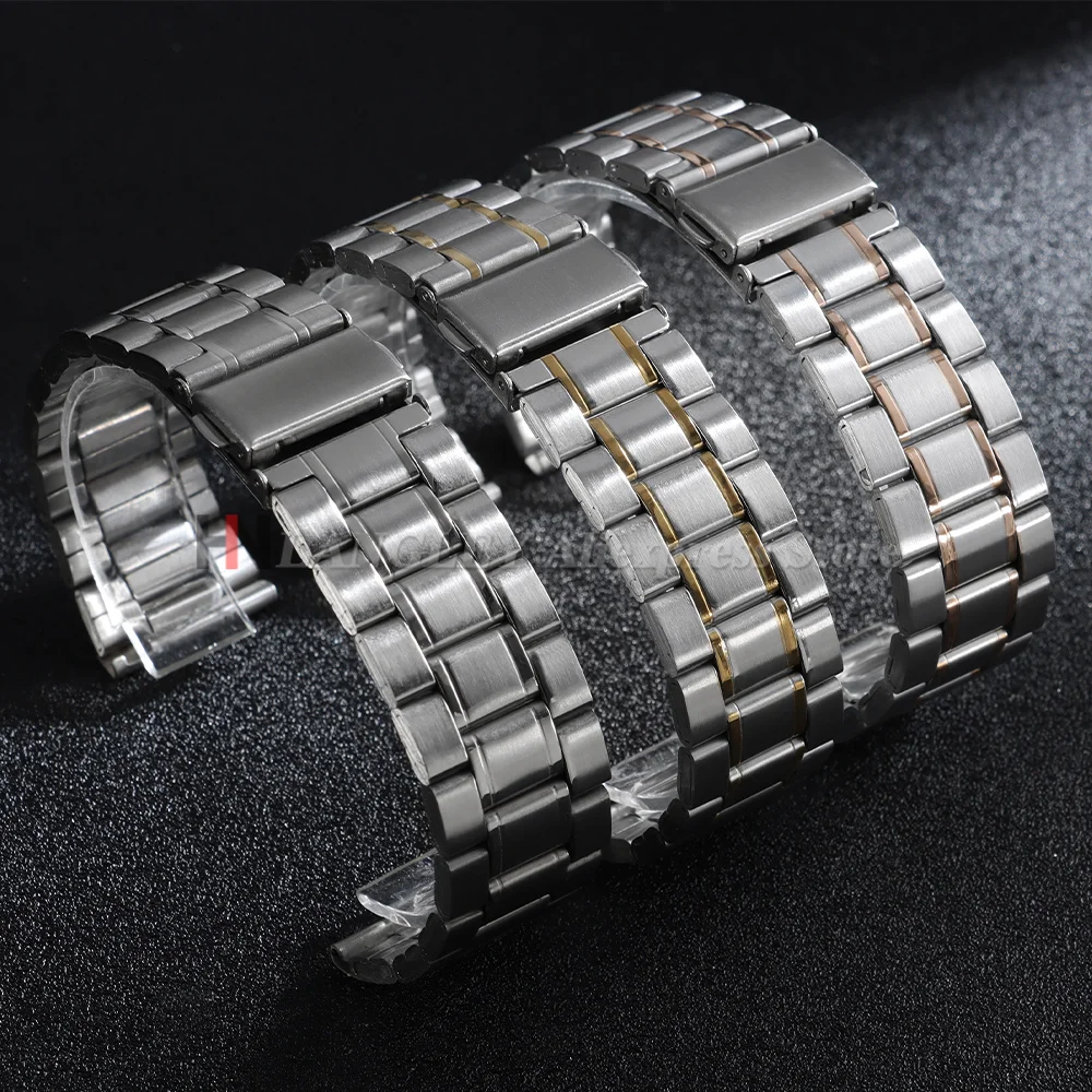 Фото 22-миллиметровый ремешок для часов из нержавеющей стали для Rolex и Seiko, многоцветный, 3-рядный, металлический, быстросъемный, с раскладывающейся застежкой №2