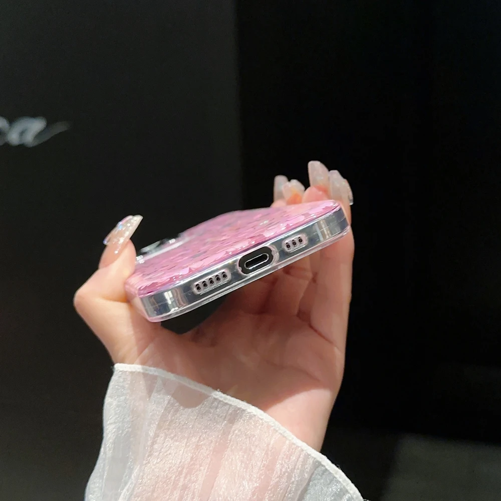 Розовый чехол для телефона с блестками iPhone 16 15 14 12 11 13 Pro Max Mini XR X XS 7 8 Plus