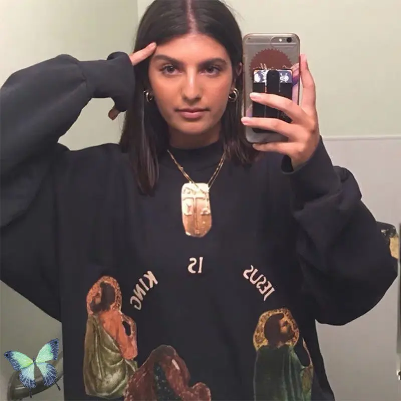 

Классический свитшот с рисунком Иисуса дневного света для мужчин и женщин, мужские свитшоты с изображением Иисуса короля, портрет Канье Уэс...