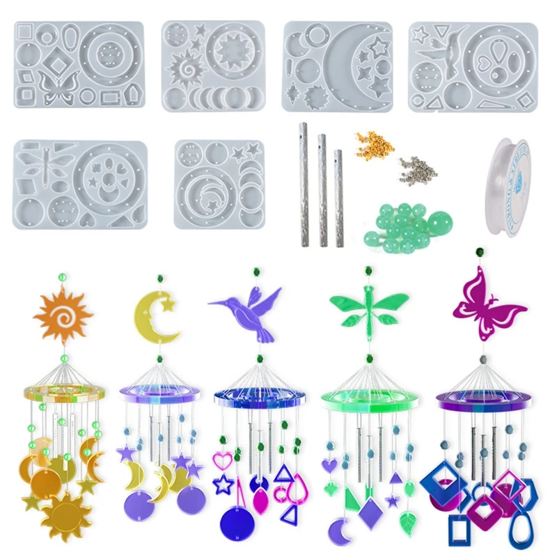 Sun Moon Dragonfly Wind Chime Silicone Mold Wall-mounted butterfly Mold DIY Keychain Pendant Epoxy Resin Crafting Mold