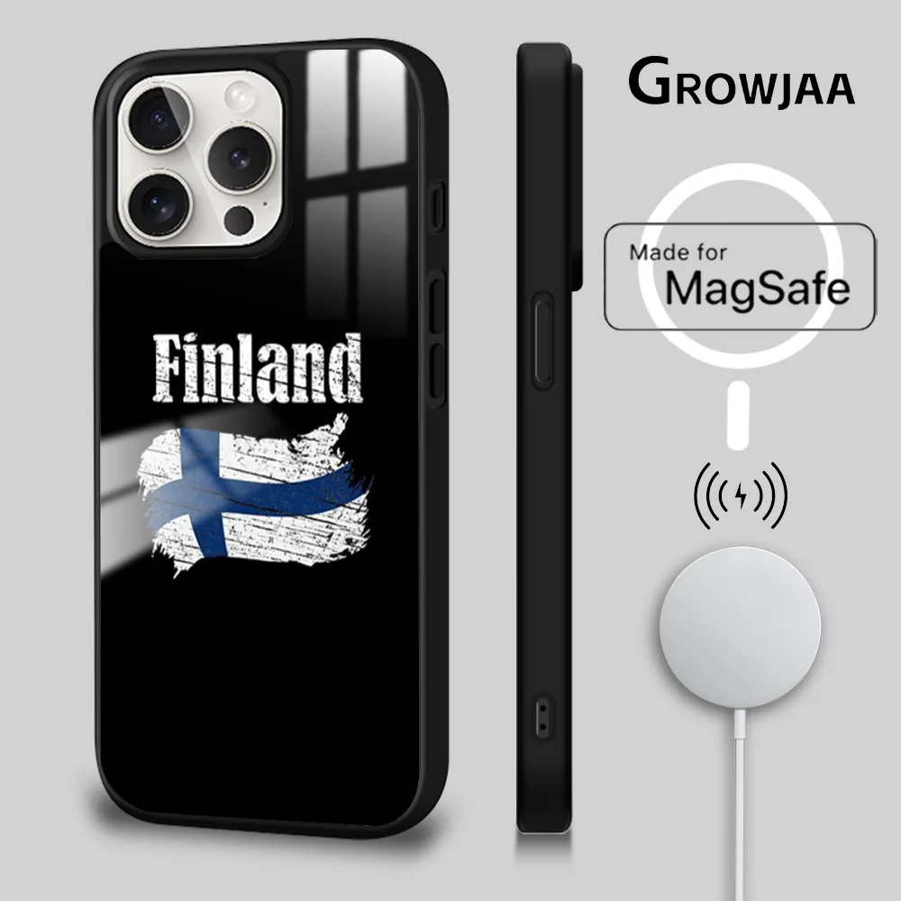 Чехол для телефона с узором флага Финляндии iPhone 16 15 14 13 12 11 Pro Max Plus Mini Magsafe Mirror