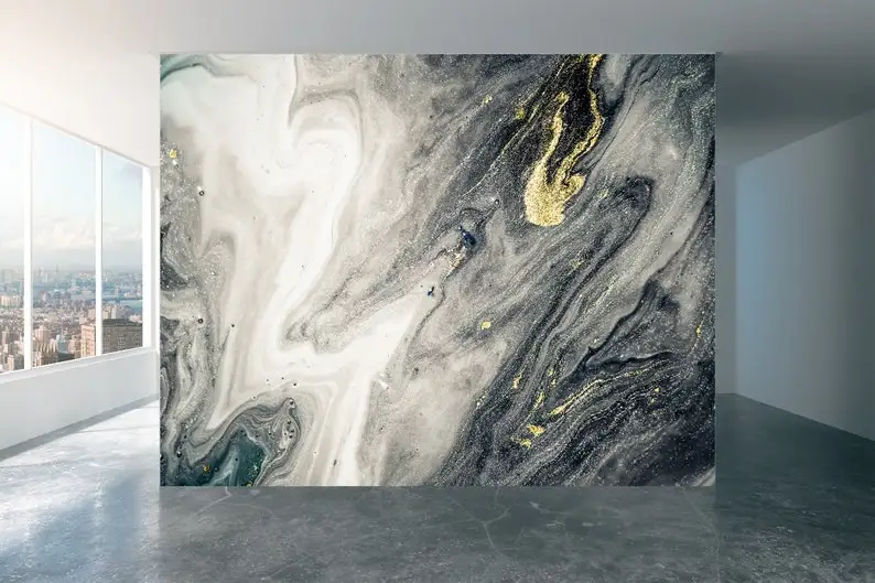 

Silver metallic Swirls of Marble Wall Mural Wallpaper Wall Art Peel & Stick Self Adhesive Decor Textured Large Wall Art Print