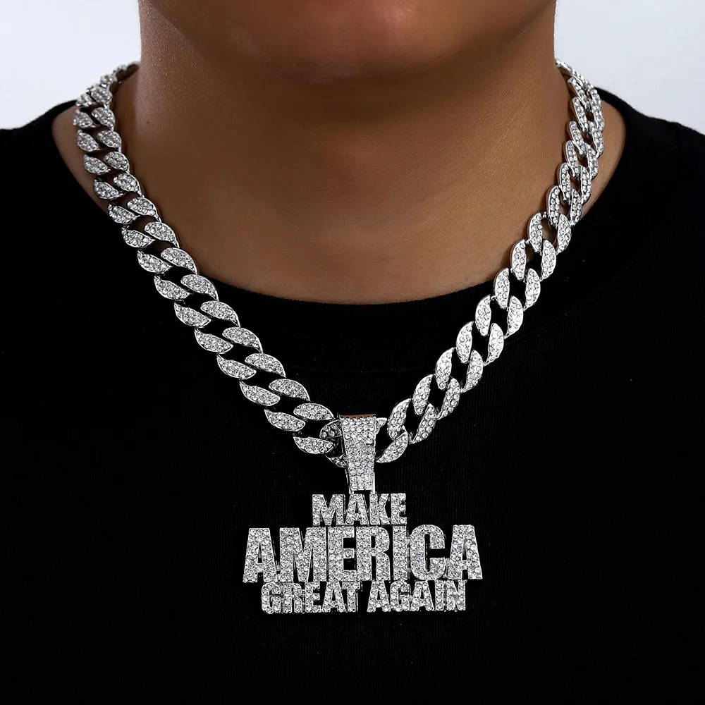 Кубинское Звено-цепочка Ожерелье В Стиле Хип-хоп С Блестящей Хрустальной