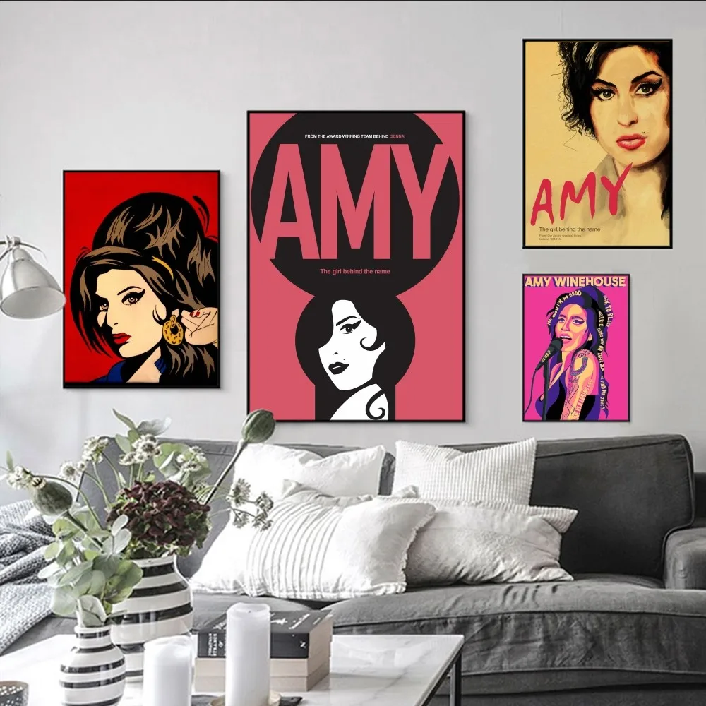 

Famous Jazz Singer Amy Poster Self-adhesive Art Poster Retro Kraft Paper Sticker DIY Room Bar Cafe Vintage Decorative Painting
