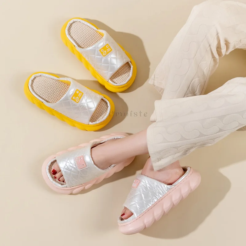 Down Cloth Upper Women's House Slippers Casual Open Toe Indoor Slippers Female EVA Non-Slip Thick Sole Shoes for Woman Slippers